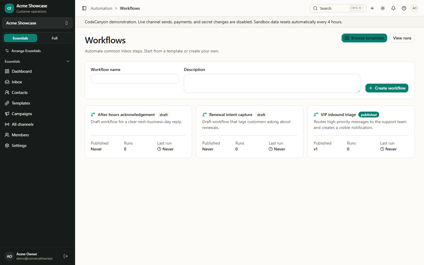 Automations — template-first workflows